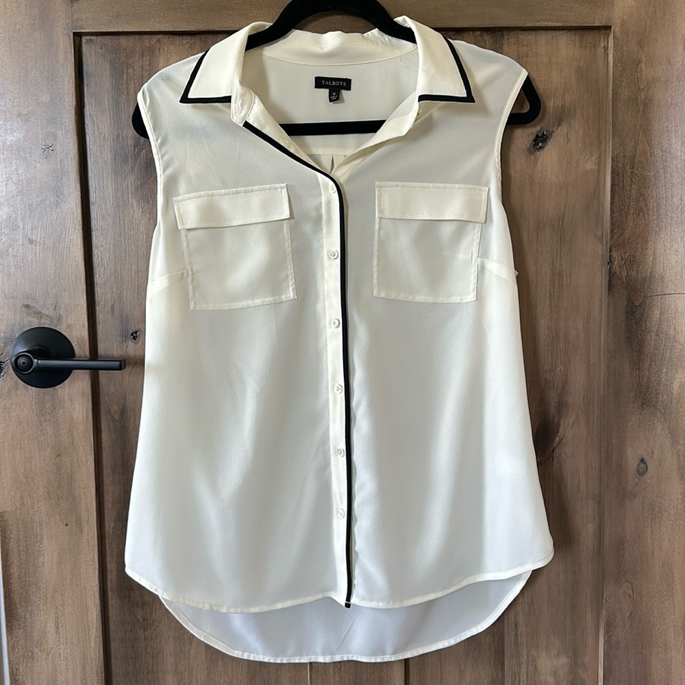Talbots Sleeveless black and cream Blouse